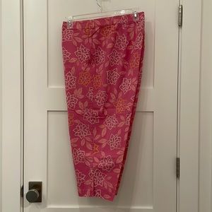 20W Sigrid Olsen Sport Cropped Pink Floral Cotton Pants (2% spandex)